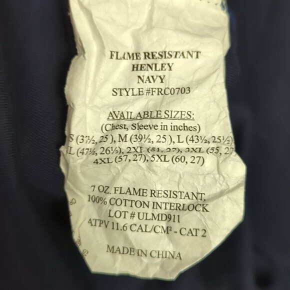 Bocomal FR T-Shirt Men's 3XL Blue Henley Long Sleeve 7oz. Flame Resistant Cotton - Picture 9 of 11